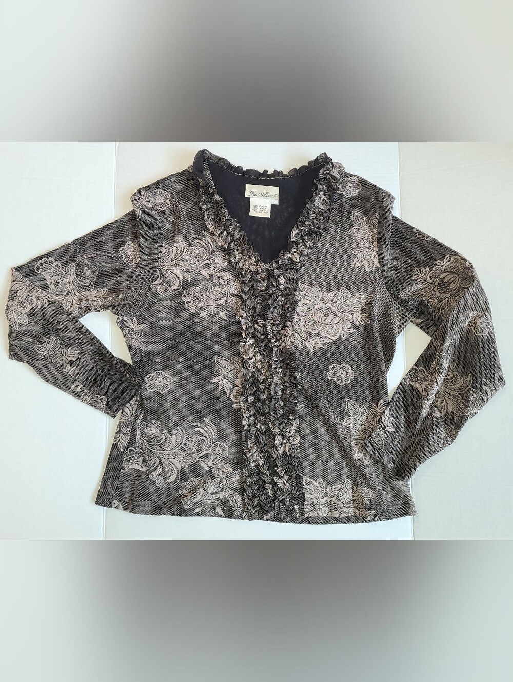 Whimsygoth Romantic Floral Ruffle  Top Fred David Women's L Vintage Y2K 90s Goth